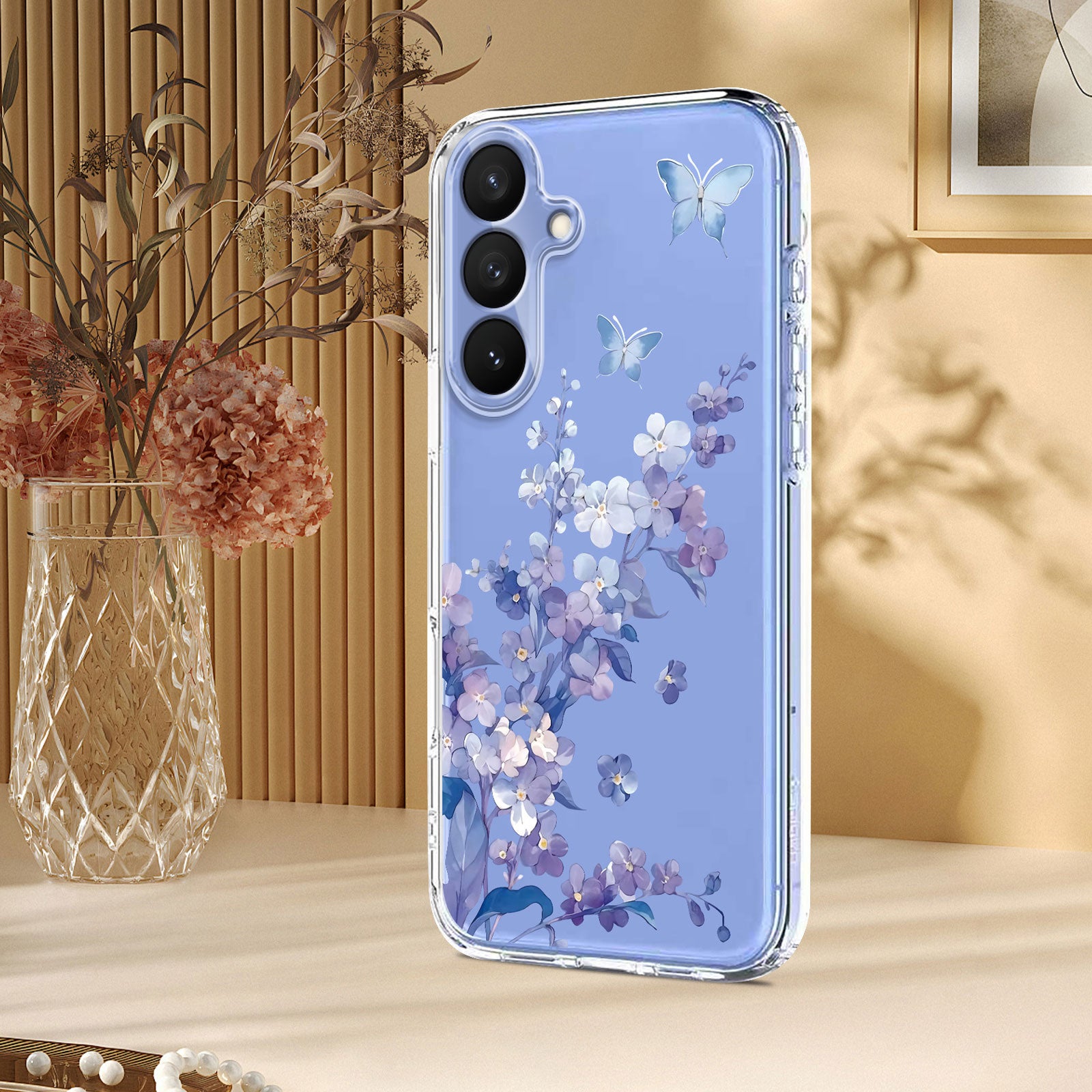 For-Samsung-Galaxy-S26-/-S26-Pro-Case-Butterfly-Floral-Pattern-Printing-TPU-Phone-Back-Cover-Violets