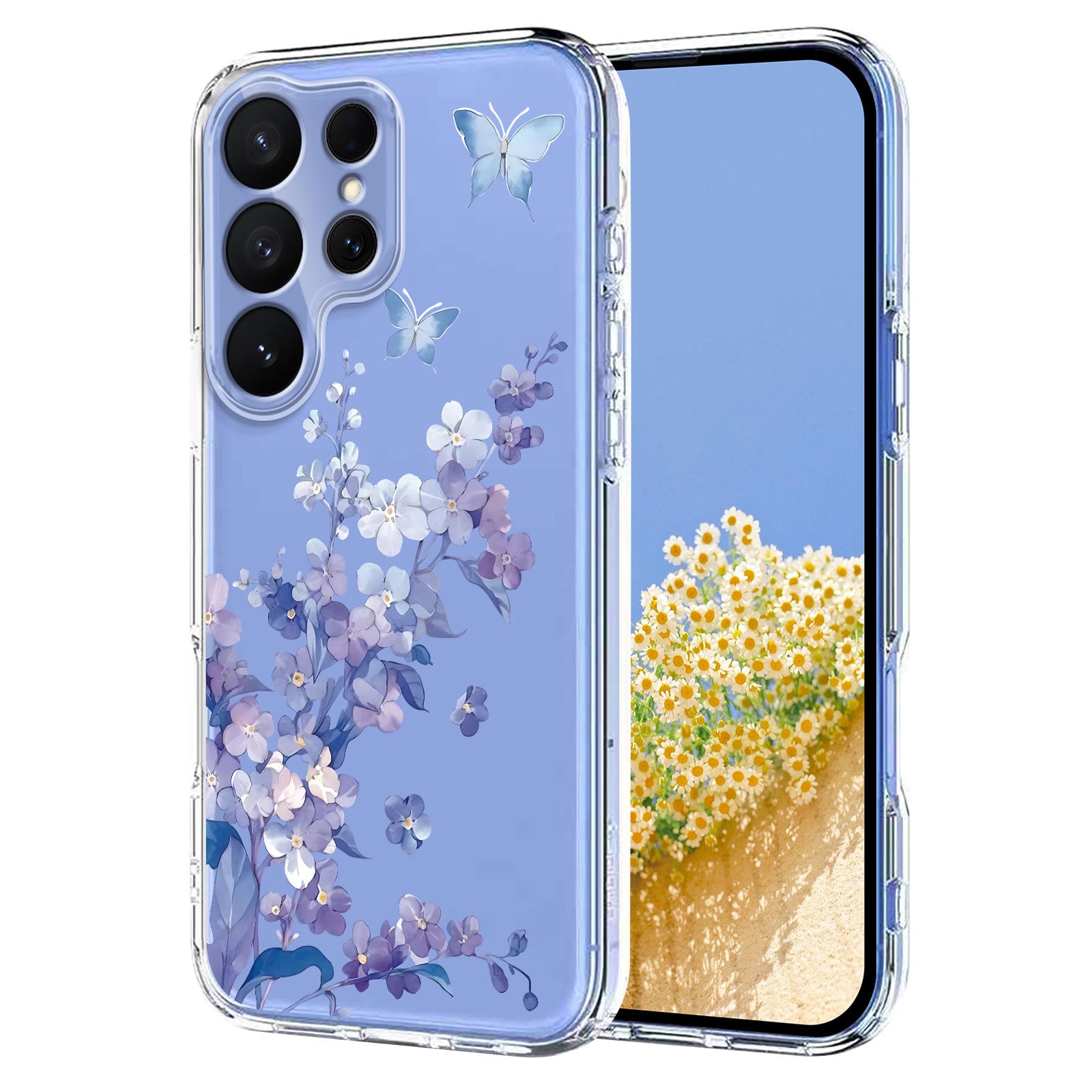 For-Samsung-Galaxy-S26-Ultra-Case-Butterfly-Floral-Pattern-Printing-TPU-Phone-Back-Cover-Violets