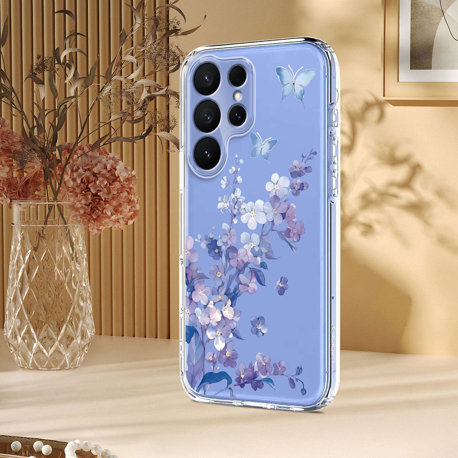 For-Samsung-Galaxy-S26-Ultra-Case-Butterfly-Floral-Pattern-Printing-TPU-Phone-Back-Cover-Violets