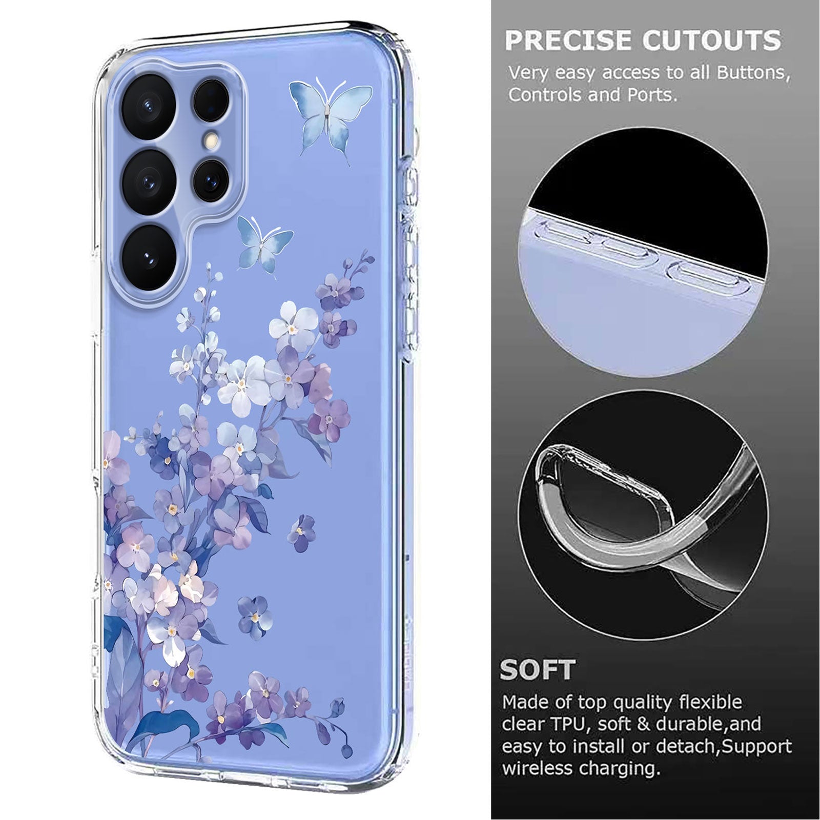 For-Samsung-Galaxy-S26-Ultra-Case-Butterfly-Floral-Pattern-Printing-TPU-Phone-Back-Cover-Violets
