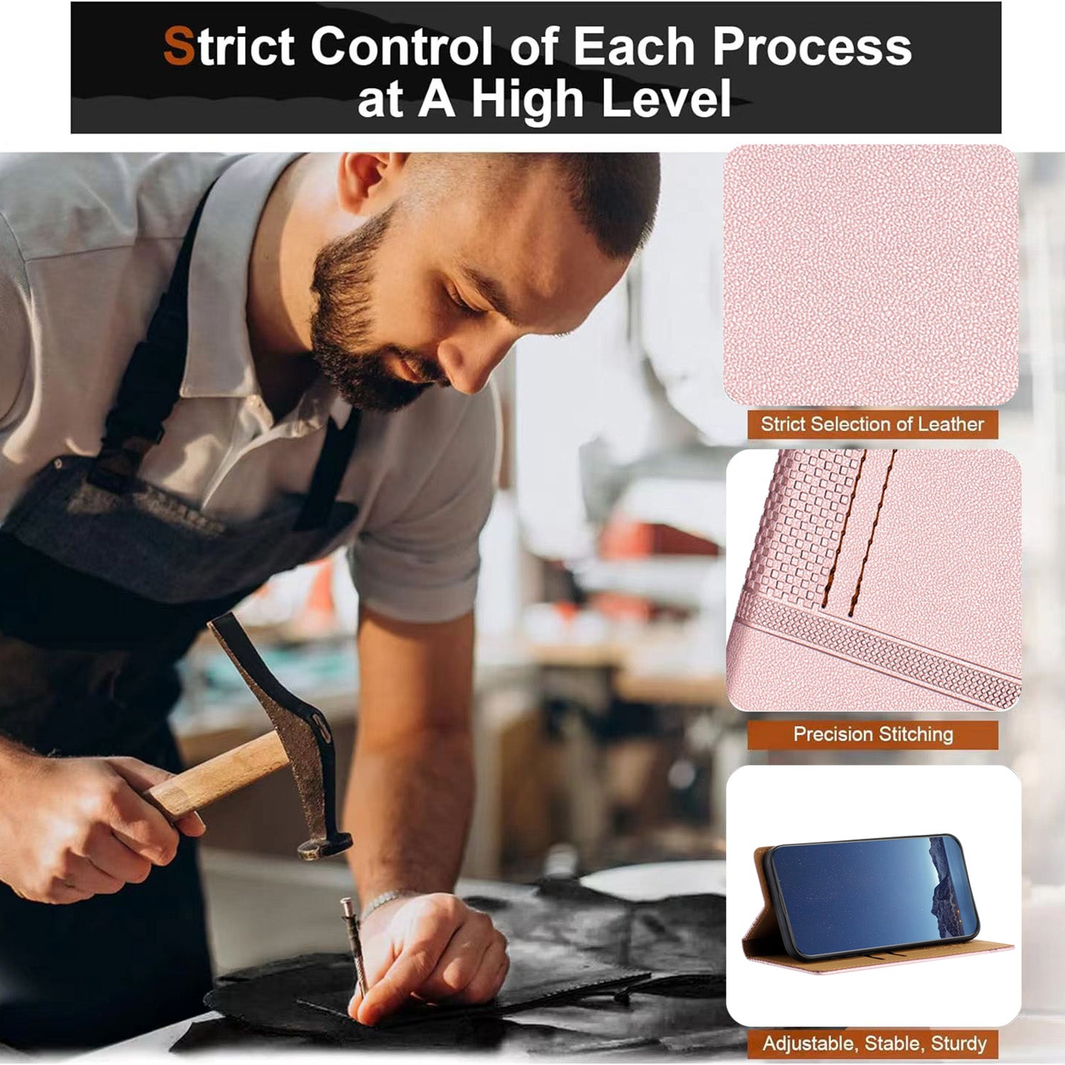 For-Samsung-Galaxy-S26-/-S26-Pro-Case-L-Shaped-Grid-Pattern-Leather-Stand-Phone-Cover-with-Card-Slots-Rose-Gold