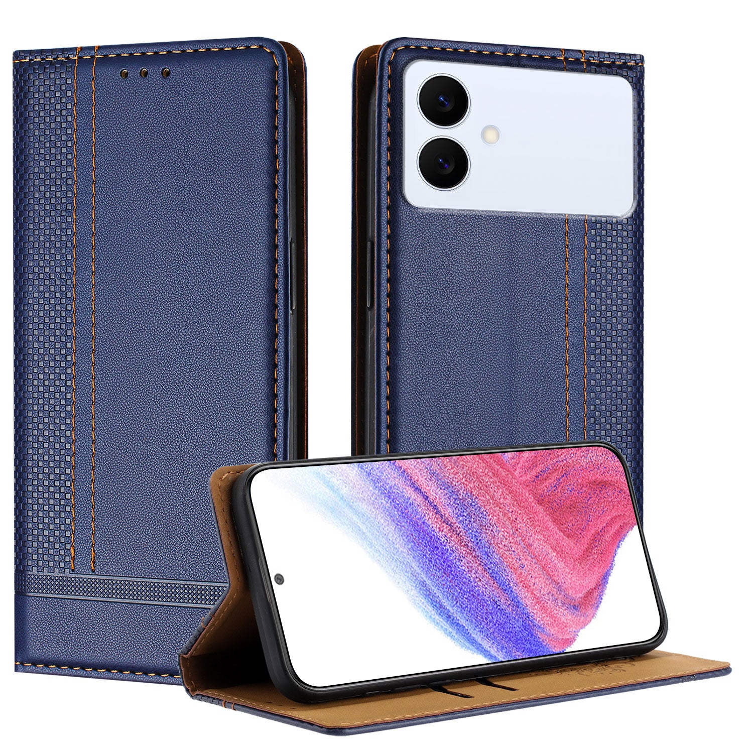 For-Samsung-Galaxy-S26-Edge-Case-L-Shaped-Grid-Pattern-Leather-Stand-Phone-Cover-with-Card-Slots-Blue