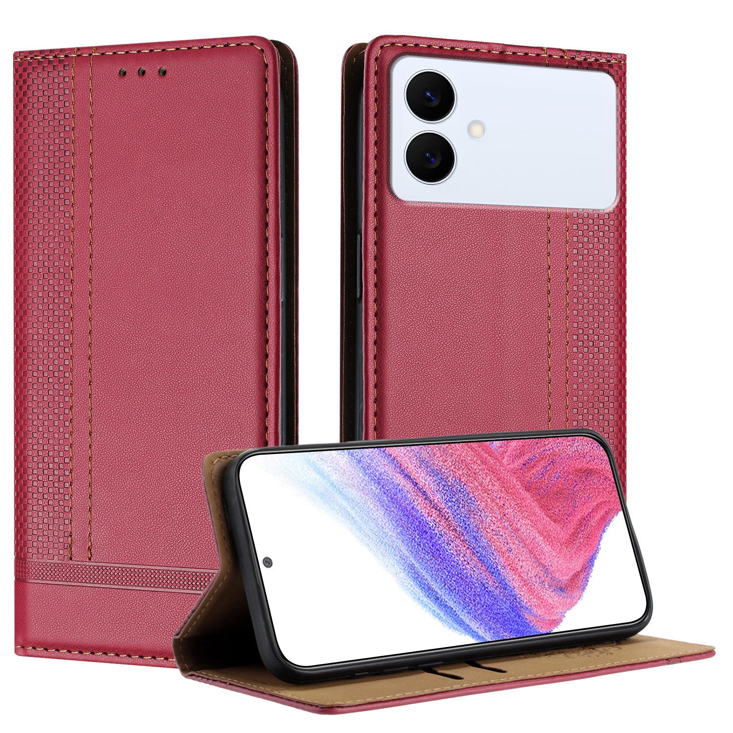 For-Samsung-Galaxy-S26-Edge-Case-L-Shaped-Grid-Pattern-Leather-Stand-Phone-Cover-with-Card-Slots-Red