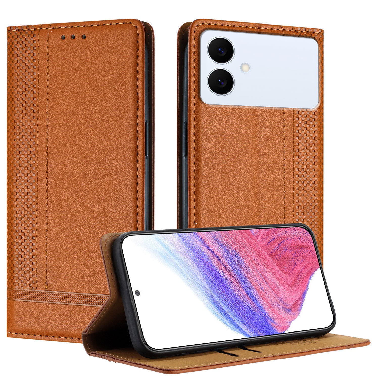For-Samsung-Galaxy-S26-Edge-Case-L-Shaped-Grid-Pattern-Leather-Stand-Phone-Cover-with-Card-Slots-Brown