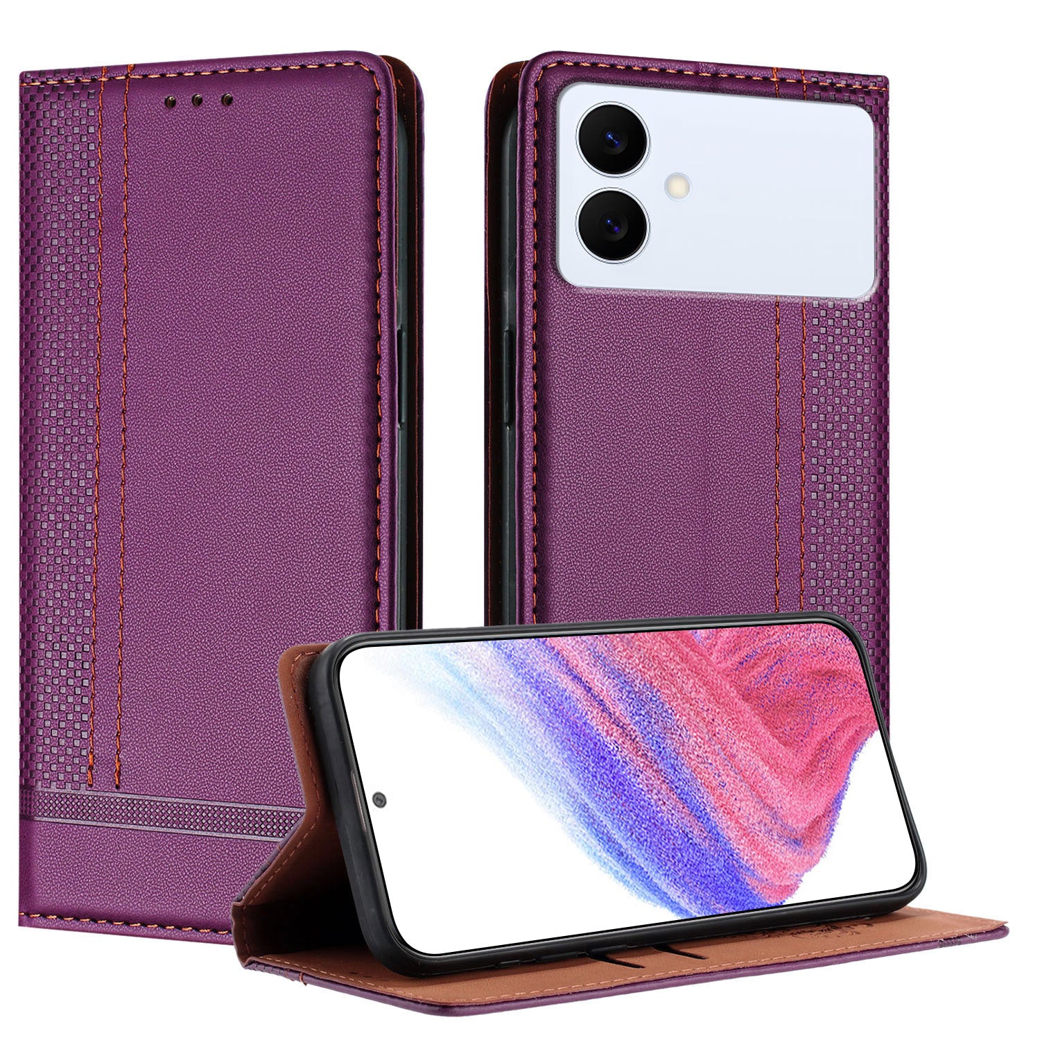 For-Samsung-Galaxy-S26-Edge-Case-L-Shaped-Grid-Pattern-Leather-Stand-Phone-Cover-with-Card-Slots-Purple