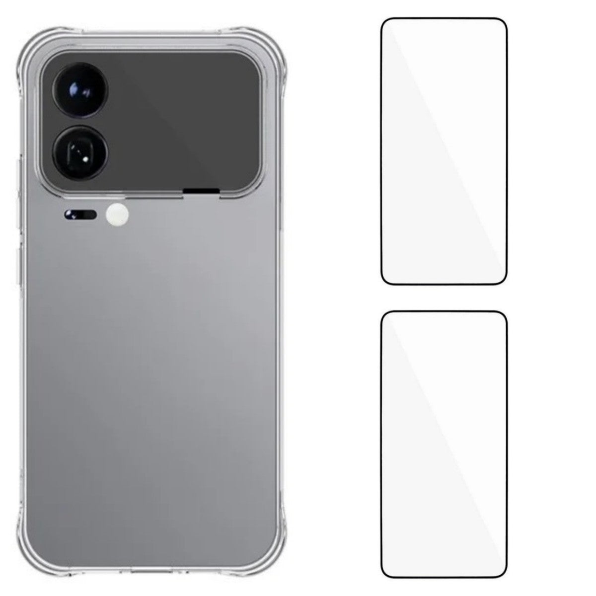 For Xiaomi 17 Pro Case with 2Pcs Tempered Glass Films WANLONFENG WL2 Series  2.0mm TPU Phone Cover (Big Lens Hole) - Transparent