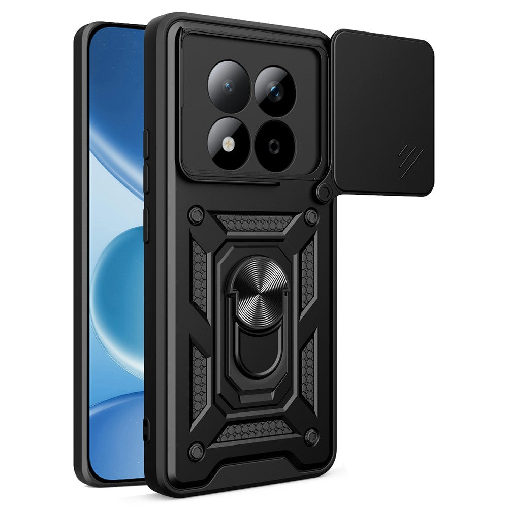 For Xiaomi Redmi Note 15 Pro 5G (Global) Case with Slide Camera Lid PC + TPU Kickstand Phone Cover - Black
