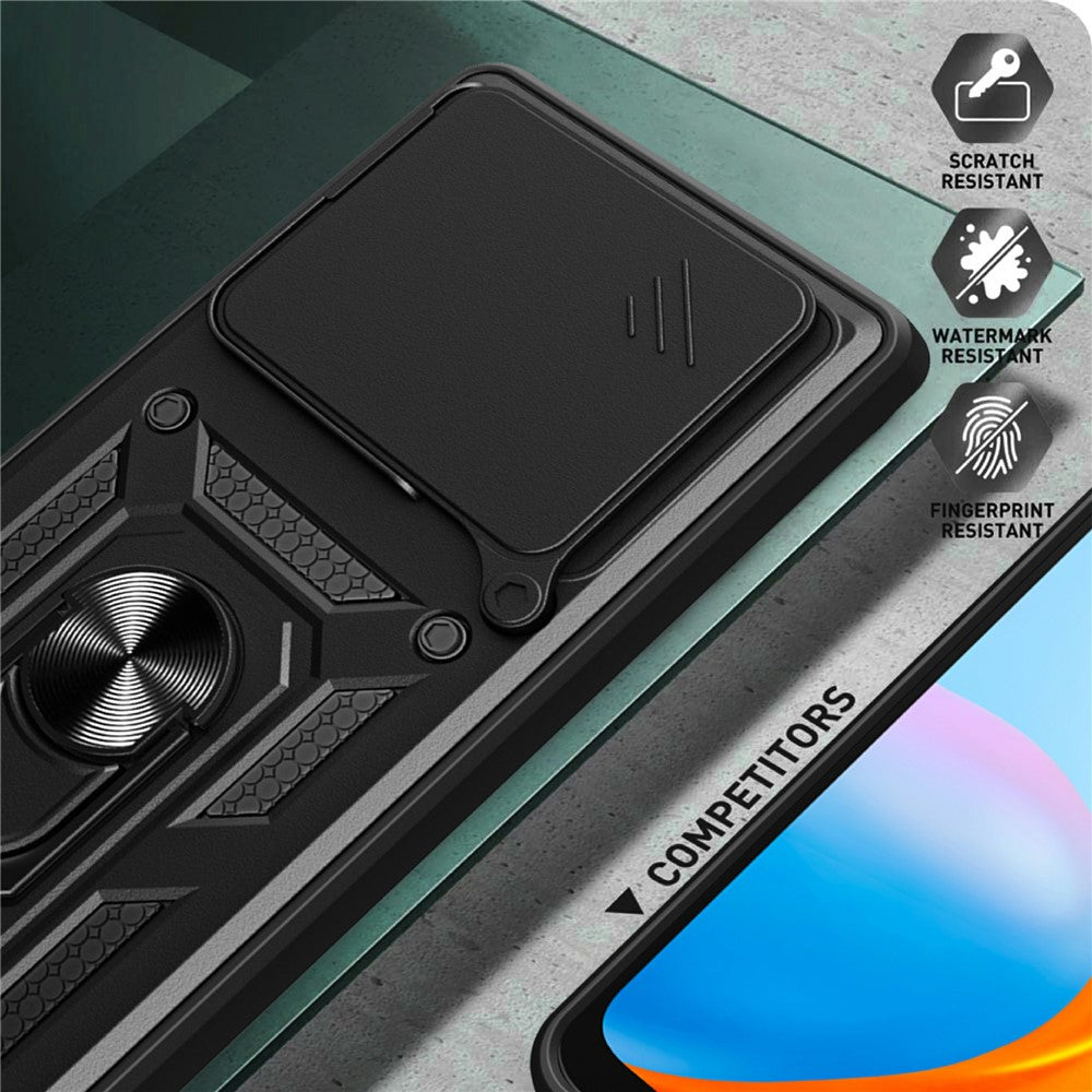 For Xiaomi Redmi Note 15 Pro 5G (Global) Case with Slide Camera Lid PC + TPU Kickstand Phone Cover - Black
