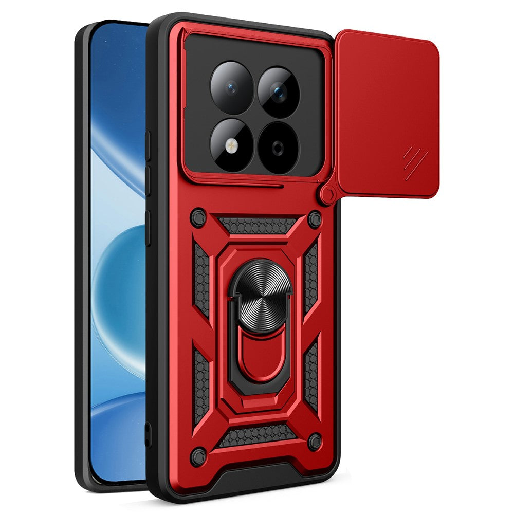 For Xiaomi Redmi Note 15 Pro 5G (Global) Case with Slide Camera Lid PC + TPU Kickstand Phone Cover - Red