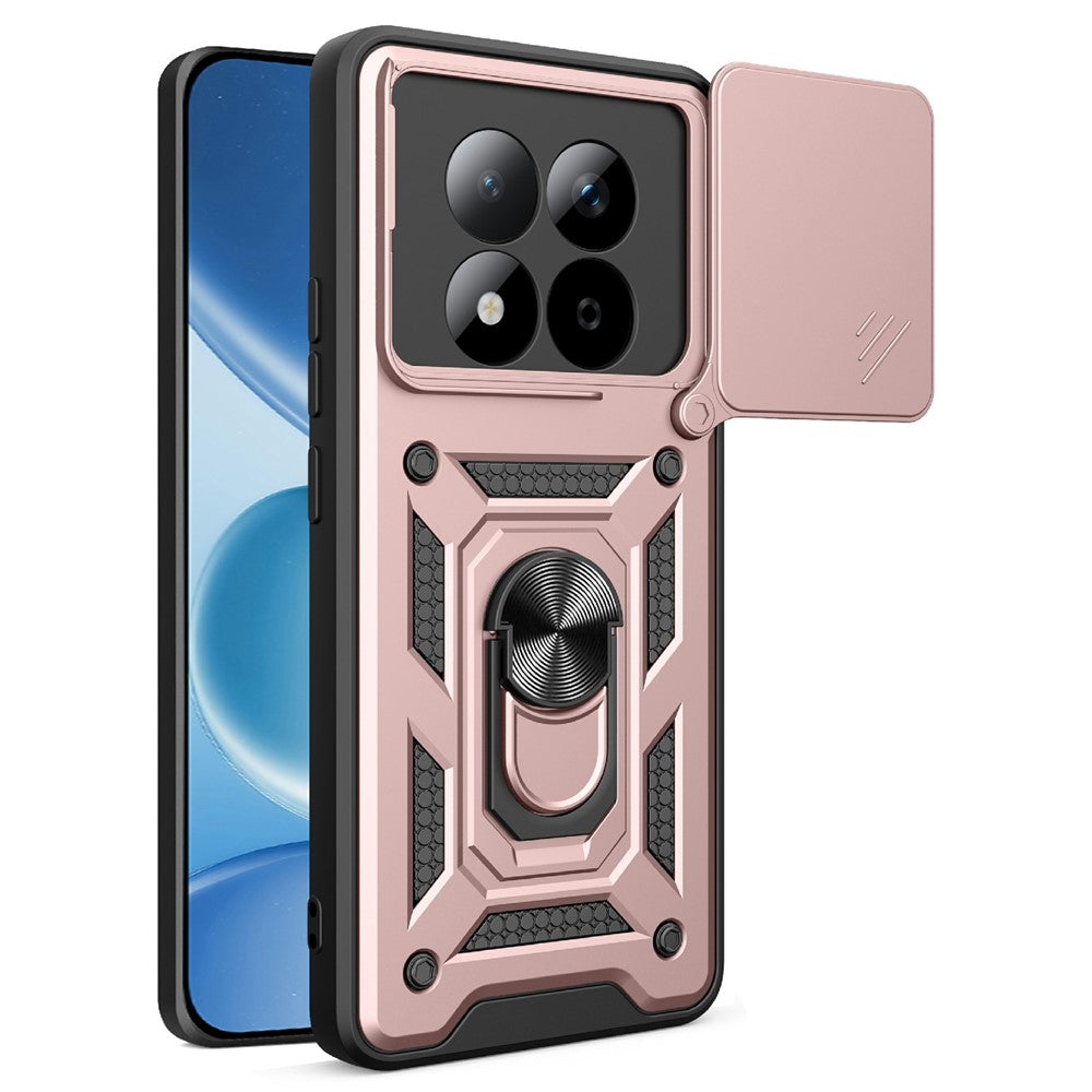 For Xiaomi Redmi Note 15 Pro 5G (Global) Case with Slide Camera Lid PC + TPU Kickstand Phone Cover - Rose Gold