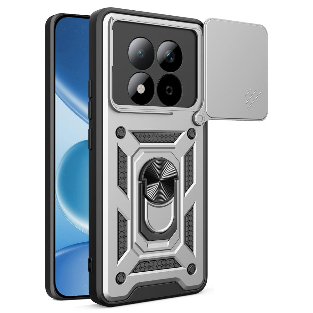 For Xiaomi Redmi Note 15 Pro 5G (Global) Case with Slide Camera Lid PC + TPU Kickstand Phone Cover - Silver