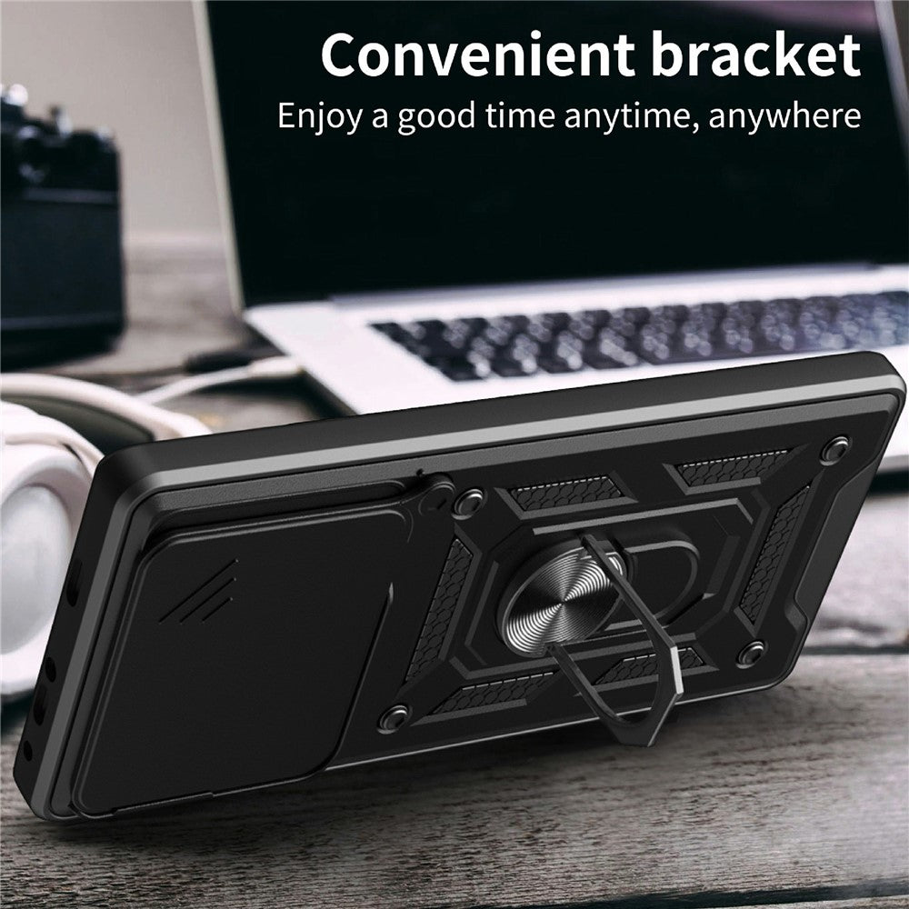 For Xiaomi Redmi Note 15 Pro 5G (Global) Case with Slide Camera Lid PC + TPU Kickstand Phone Cover - Silver