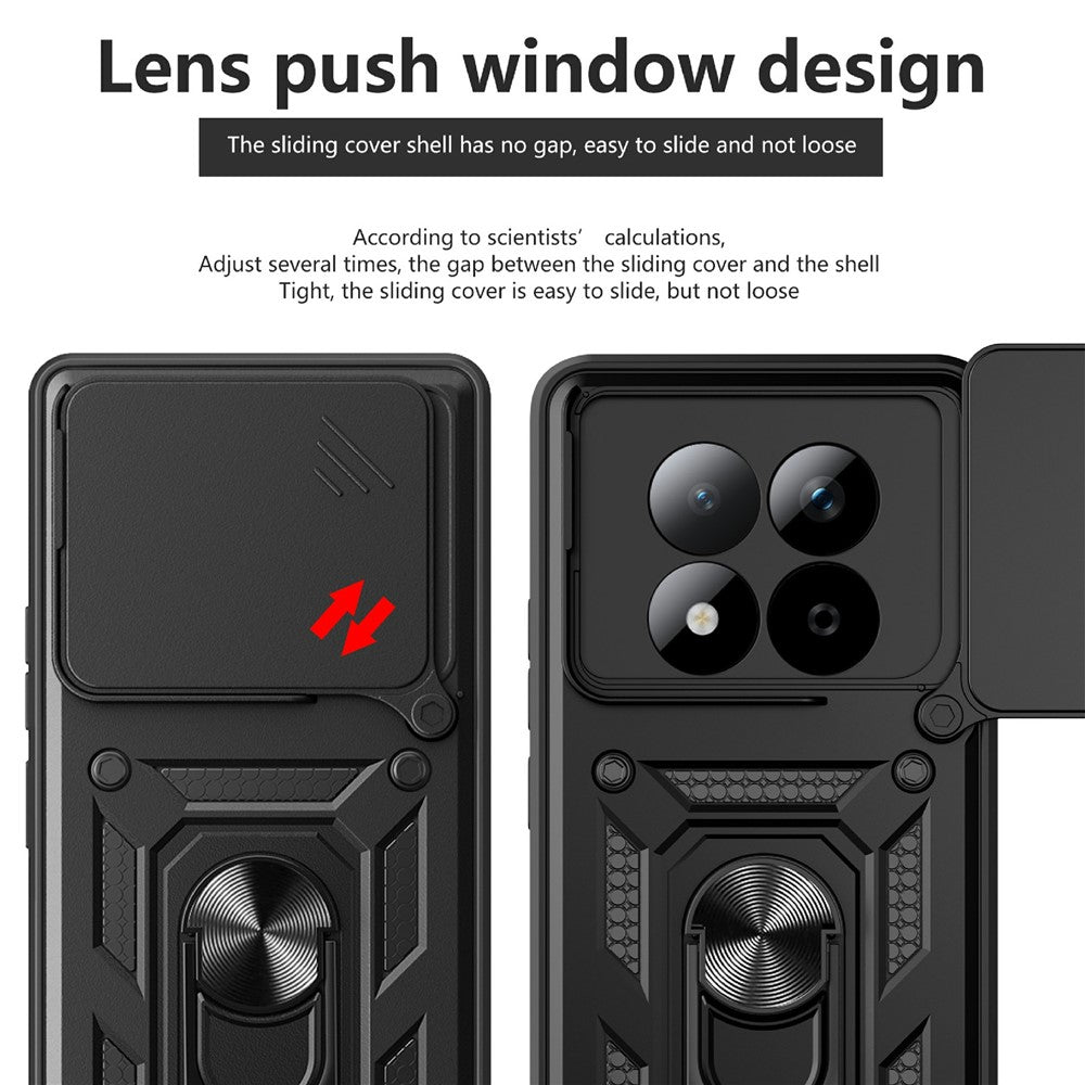 For Xiaomi Redmi Note 15 Pro 5G (Global) Case with Slide Camera Lid PC + TPU Kickstand Phone Cover - Silver