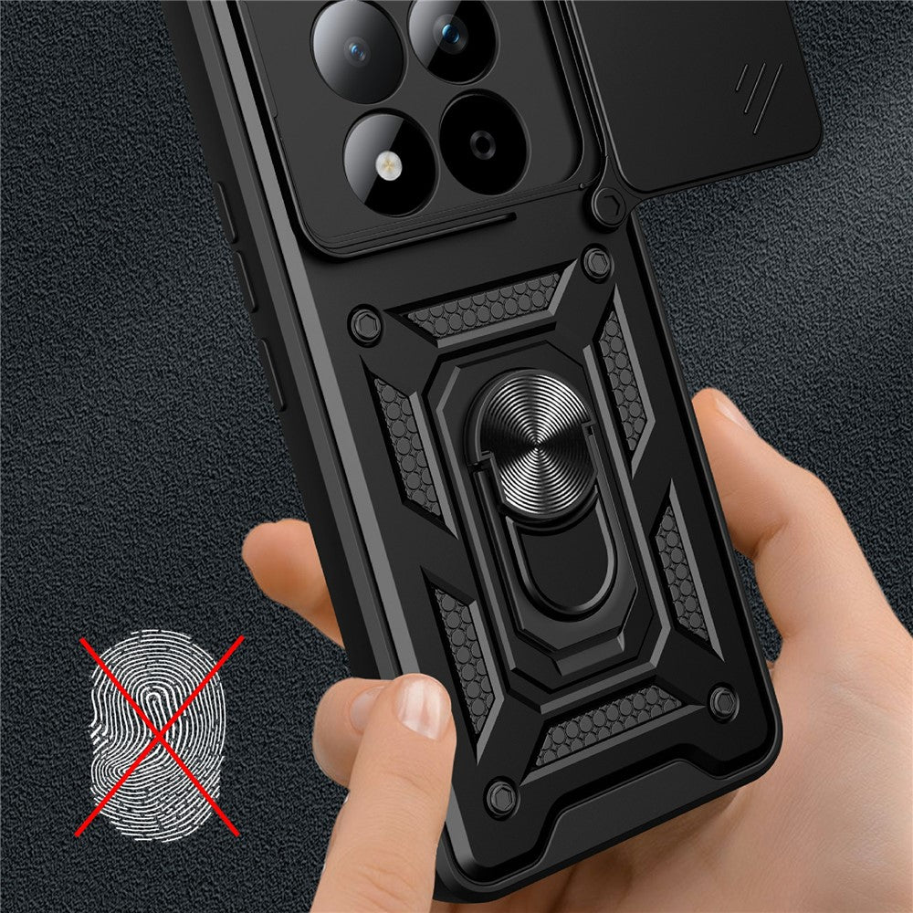 For Xiaomi Redmi Note 15 Pro 5G (Global) Case with Slide Camera Lid PC + TPU Kickstand Phone Cover - Silver