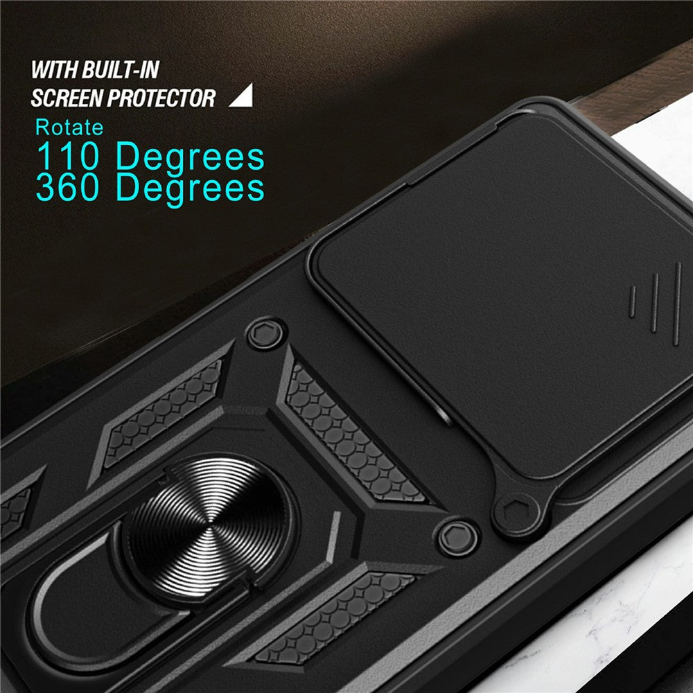 For Xiaomi Redmi Note 15 Pro 5G (Global) Case with Slide Camera Lid PC + TPU Kickstand Phone Cover - Silver