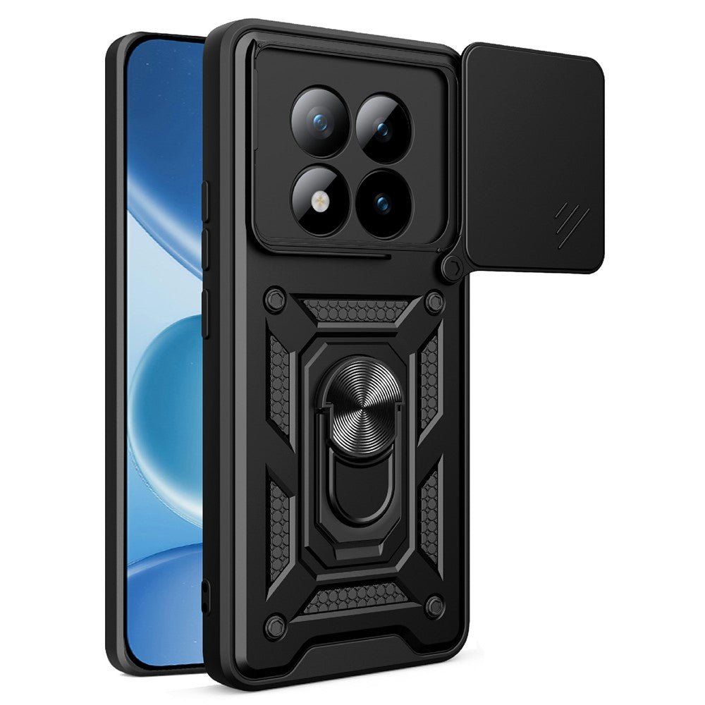 For Xiaomi Poco M8 Pro 5G / Redmi Note 15 Pro+ 5G (Global) Case with Slide Camera Lid PC + TPU Kickstand Phone Cover - Black