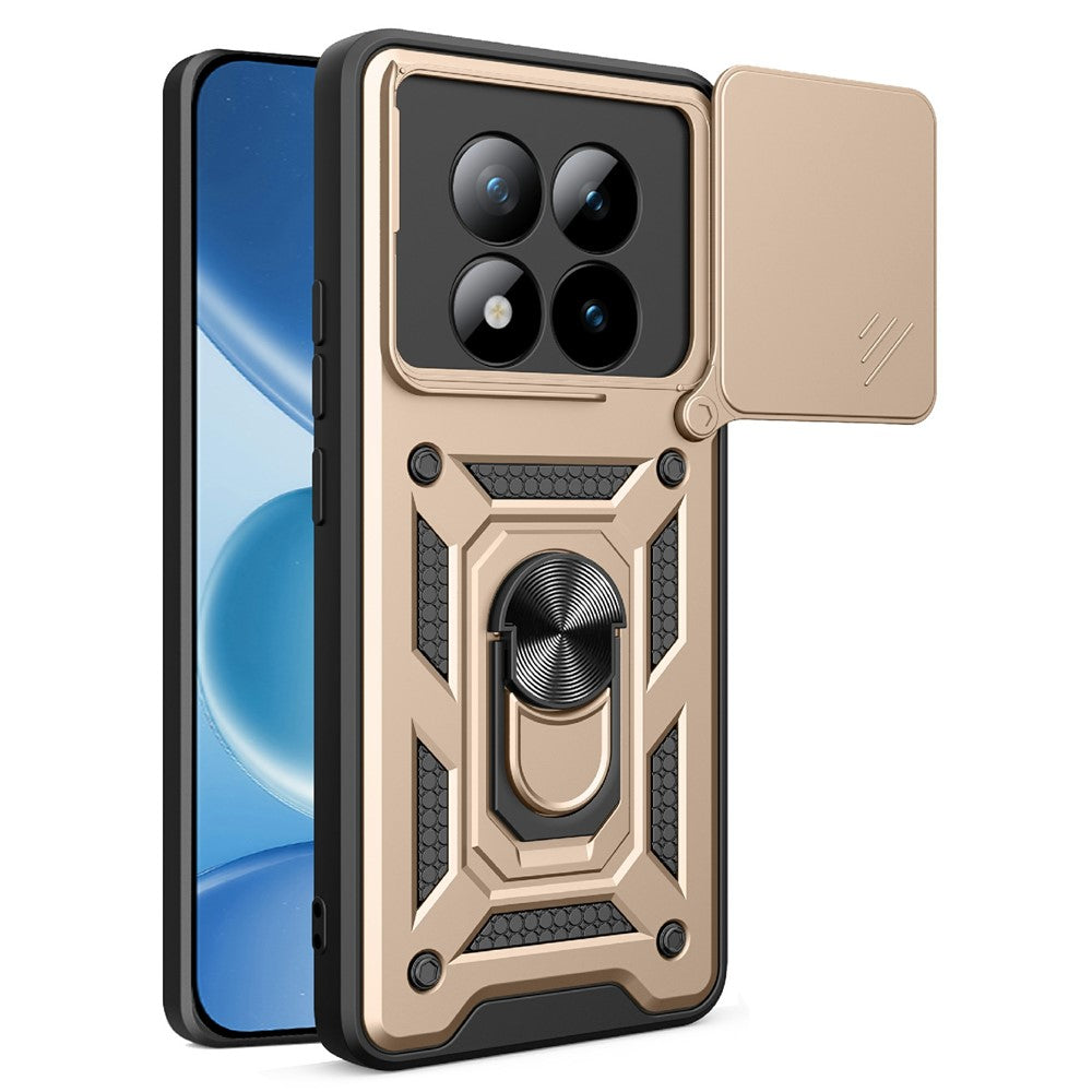 For Xiaomi Poco M8 Pro 5G / Redmi Note 15 Pro+ 5G (Global) Case with Slide Camera Lid PC + TPU Kickstand Phone Cover - Gold