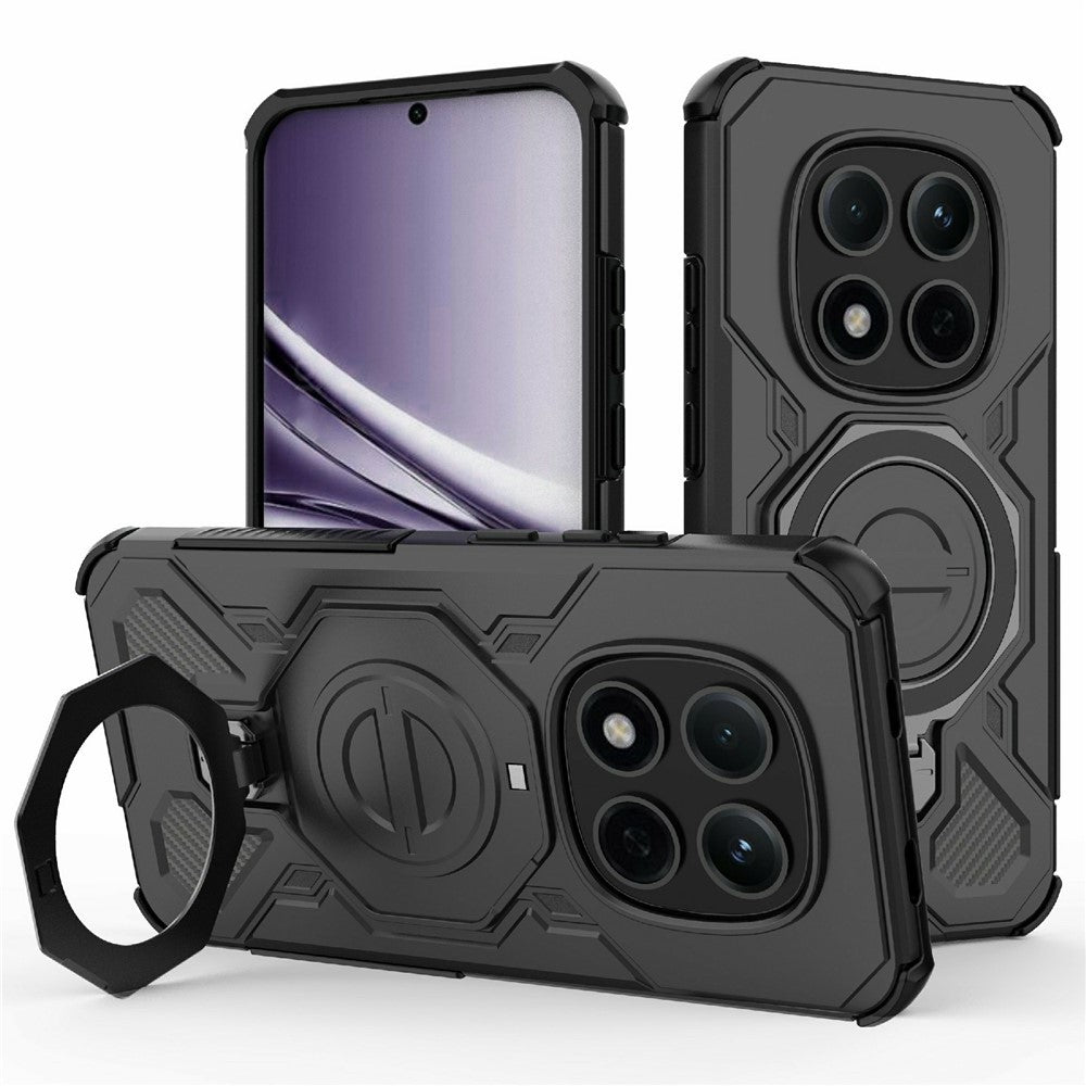 For Xiaomi Redmi Note 15 Pro 5G (Global) Magnetic Case Rotating Metal Kickstand Shockproof PC + TPU Phone Back Cover - Black