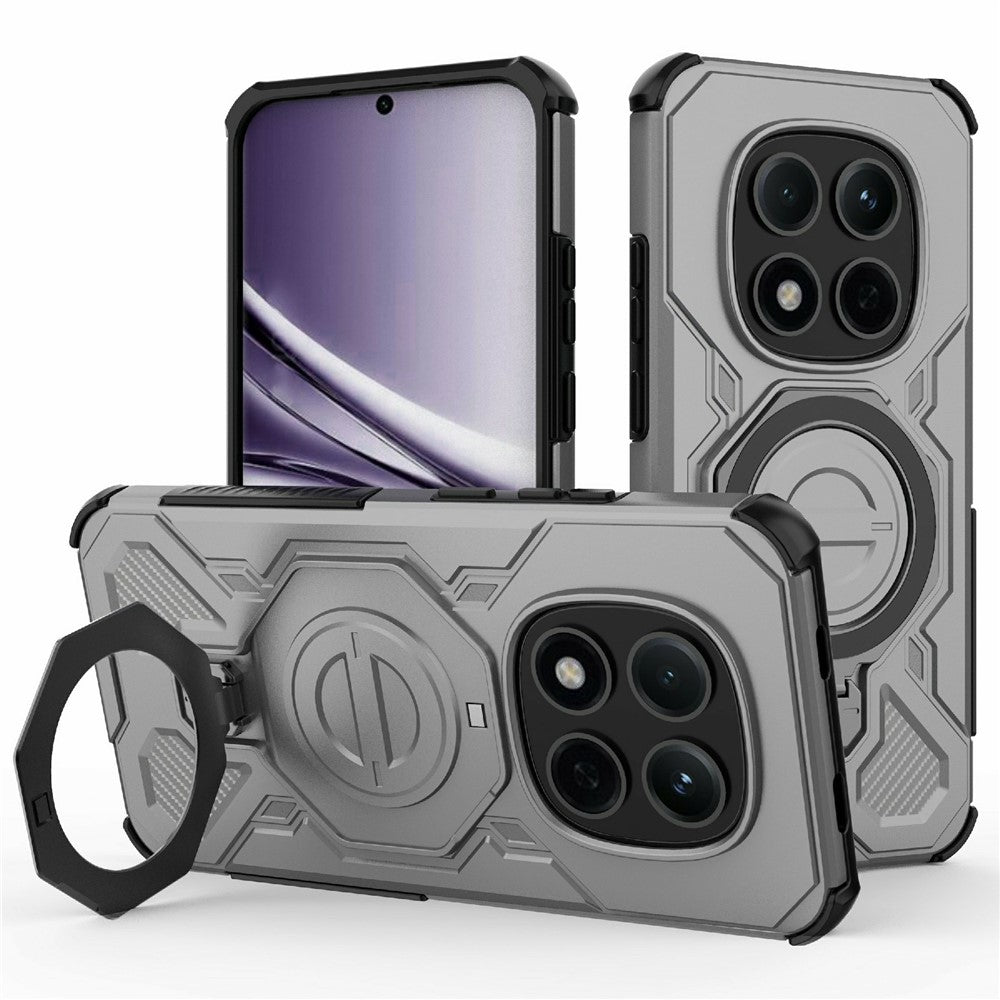For Xiaomi Redmi Note 15 Pro 5G (Global) Magnetic Case Rotating Metal Kickstand Shockproof PC + TPU Phone Back Cover - Grey