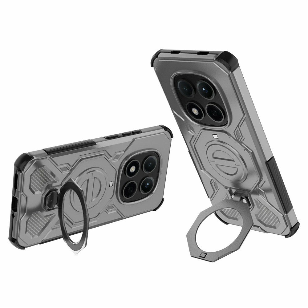 For Xiaomi Redmi Note 15 Pro 5G (Global) Magnetic Case Rotating Metal Kickstand Shockproof PC + TPU Phone Back Cover - Grey