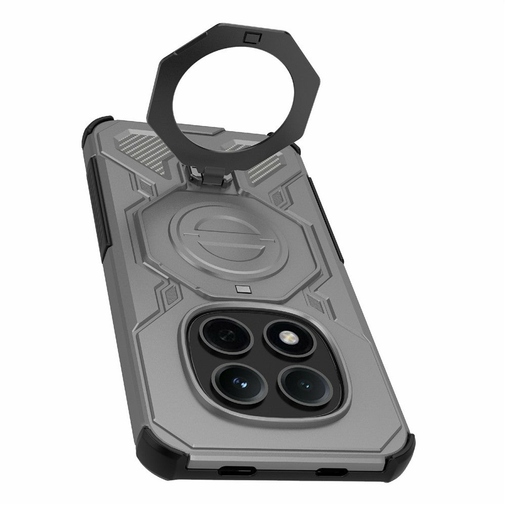 For Xiaomi Redmi Note 15 Pro 5G (Global) Magnetic Case Rotating Metal Kickstand Shockproof PC + TPU Phone Back Cover - Grey