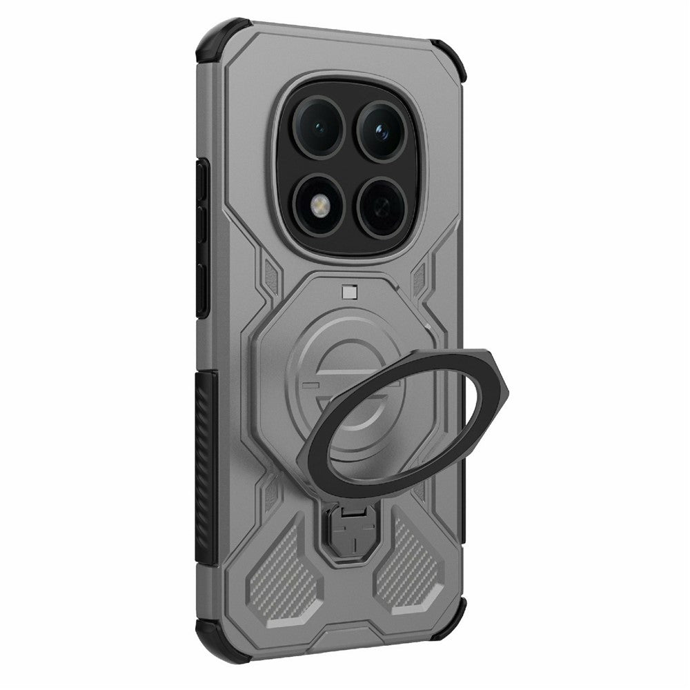 For Xiaomi Redmi Note 15 Pro 5G (Global) Magnetic Case Rotating Metal Kickstand Shockproof PC + TPU Phone Back Cover - Grey