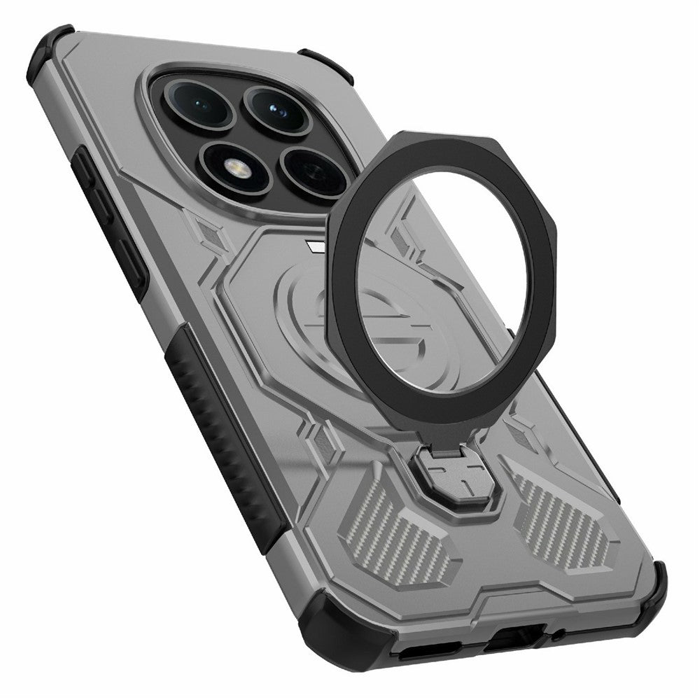 For Xiaomi Redmi Note 15 Pro 5G (Global) Magnetic Case Rotating Metal Kickstand Shockproof PC + TPU Phone Back Cover - Grey
