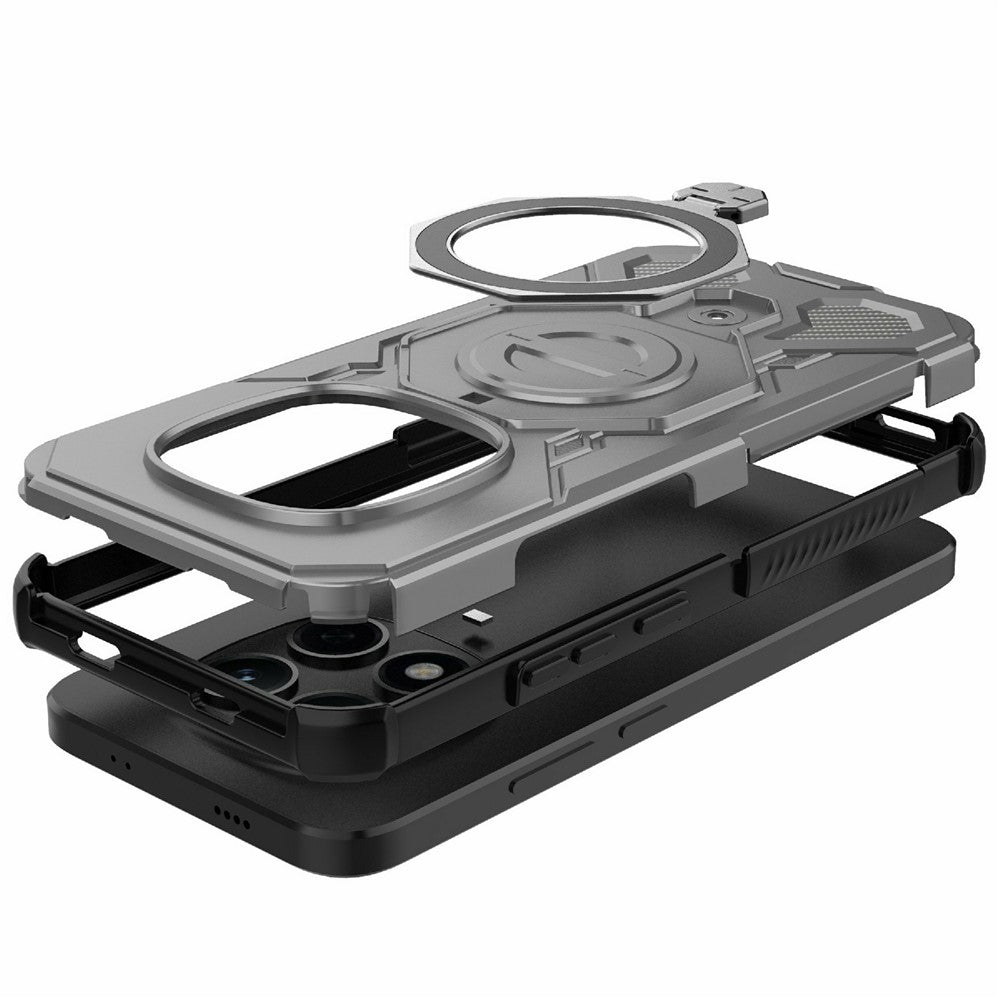For Xiaomi Redmi Note 15 Pro 5G (Global) Magnetic Case Rotating Metal Kickstand Shockproof PC + TPU Phone Back Cover - Grey