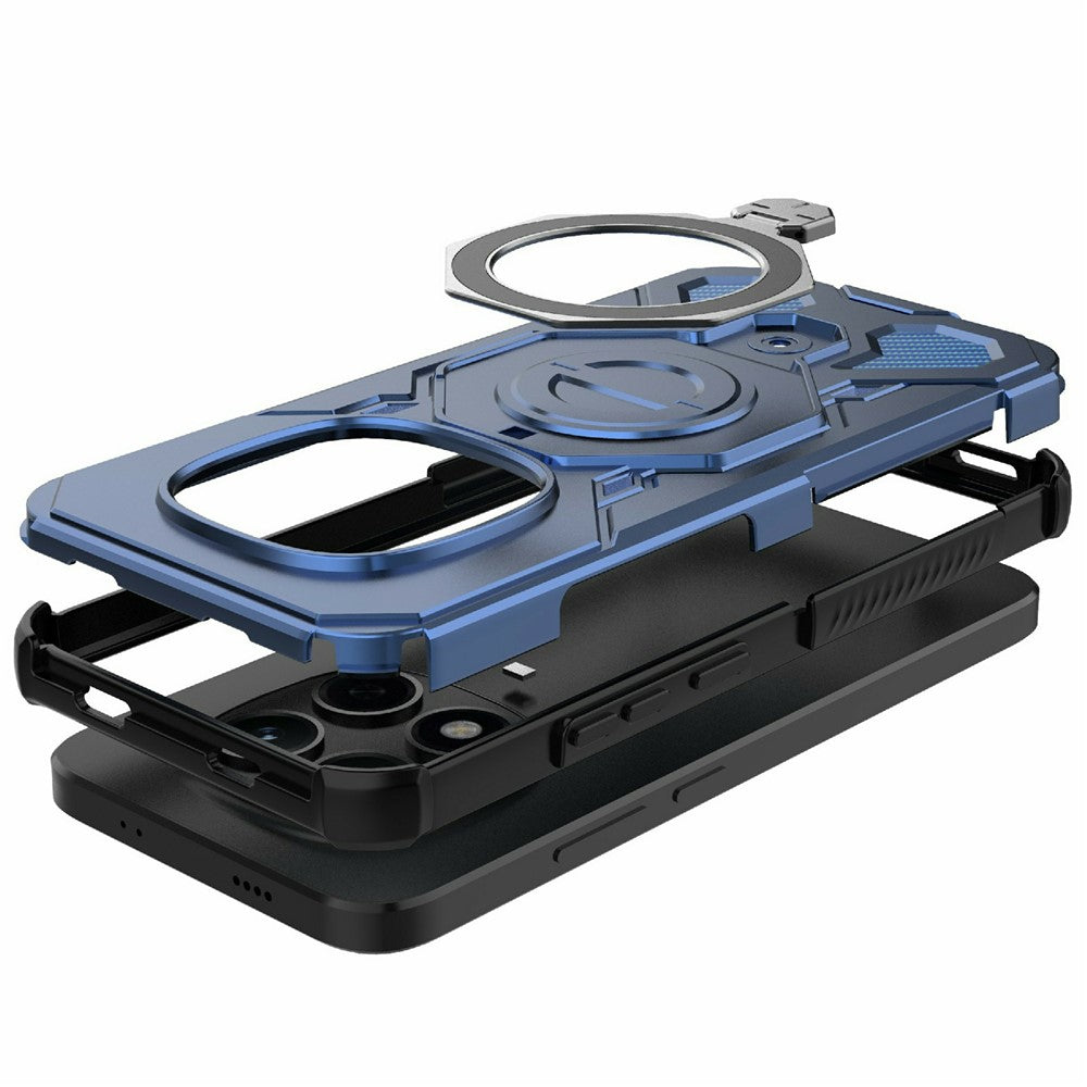 For Xiaomi Redmi Note 15 Pro 5G (Global) Magnetic Case Rotating Metal Kickstand Shockproof PC + TPU Phone Back Cover - Dark Blue