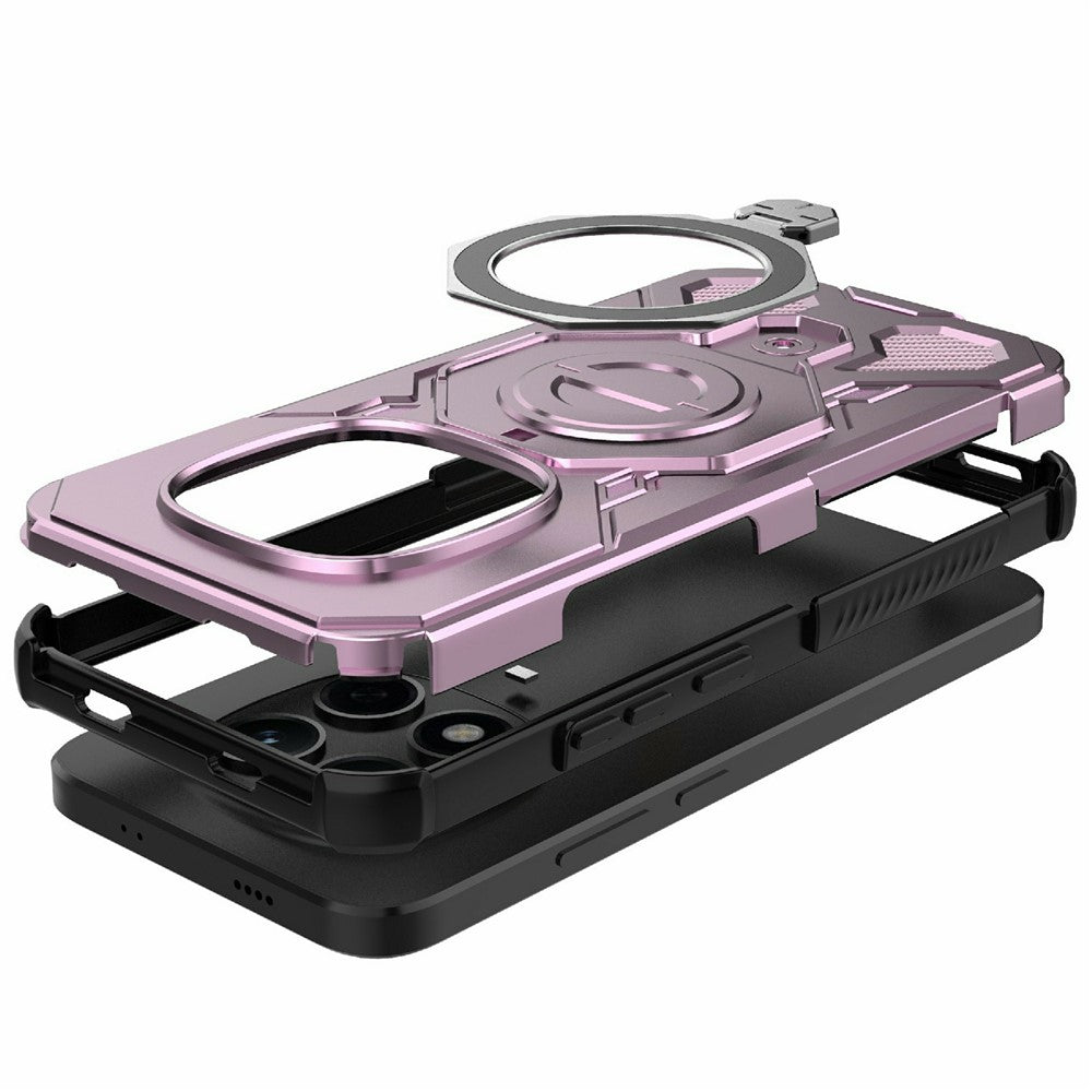 For Xiaomi Redmi Note 15 Pro 5G (Global) Magnetic Case Rotating Metal Kickstand Shockproof PC + TPU Phone Back Cover - Pink