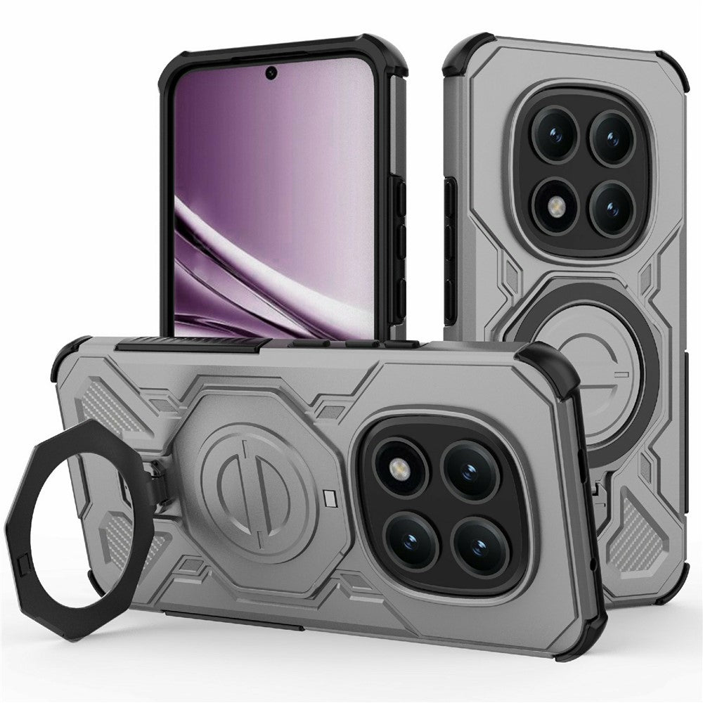 For Xiaomi Poco M8 Pro 5G / Redmi Note 15 Pro+ 5G (Global) Magnetic Case Rotating Metal Kickstand Shockproof PC + TPU Phone Back Cover - Grey
