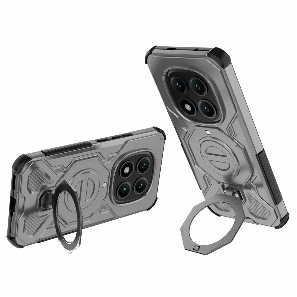 For Xiaomi Poco M8 Pro 5G / Redmi Note 15 Pro+ 5G (Global) Magnetic Case Rotating Metal Kickstand Shockproof PC + TPU Phone Back Cover - Grey