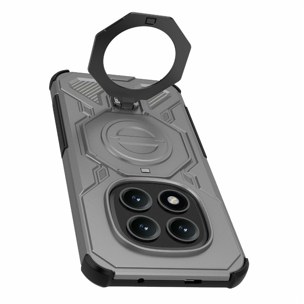 For Xiaomi Poco M8 Pro 5G / Redmi Note 15 Pro+ 5G (Global) Magnetic Case Rotating Metal Kickstand Shockproof PC + TPU Phone Back Cover - Grey