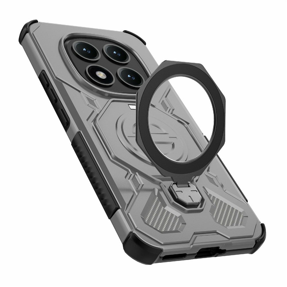 For Xiaomi Poco M8 Pro 5G / Redmi Note 15 Pro+ 5G (Global) Magnetic Case Rotating Metal Kickstand Shockproof PC + TPU Phone Back Cover - Grey
