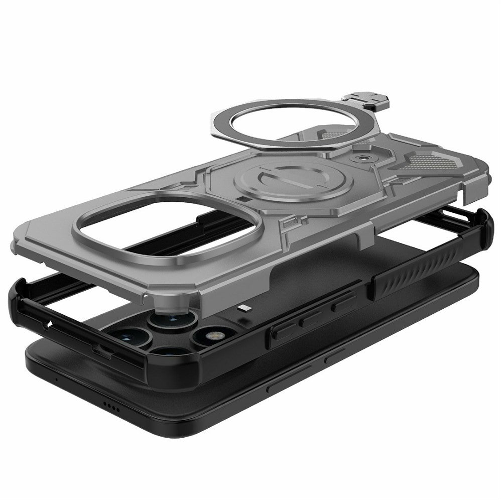 For Xiaomi Poco M8 Pro 5G / Redmi Note 15 Pro+ 5G (Global) Magnetic Case Rotating Metal Kickstand Shockproof PC + TPU Phone Back Cover - Grey