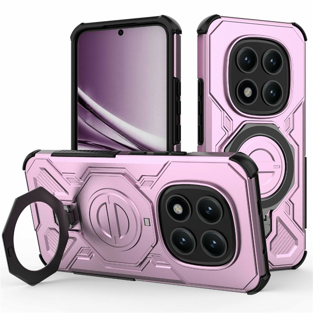 For Xiaomi Poco M8 Pro 5G / Redmi Note 15 Pro+ 5G (Global) Magnetic Case Rotating Metal Kickstand Shockproof PC + TPU Phone Back Cover - Pink