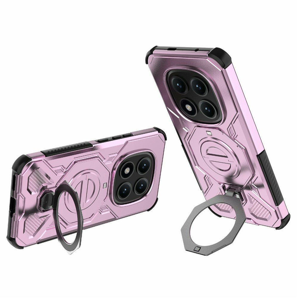 For Xiaomi Poco M8 Pro 5G / Redmi Note 15 Pro+ 5G (Global) Magnetic Case Rotating Metal Kickstand Shockproof PC + TPU Phone Back Cover - Pink