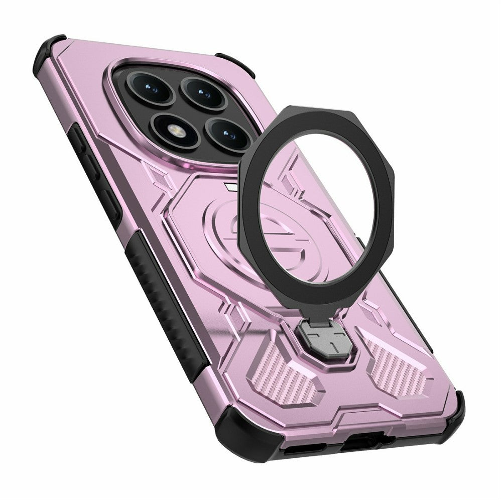 For Xiaomi Poco M8 Pro 5G / Redmi Note 15 Pro+ 5G (Global) Magnetic Case Rotating Metal Kickstand Shockproof PC + TPU Phone Back Cover - Pink