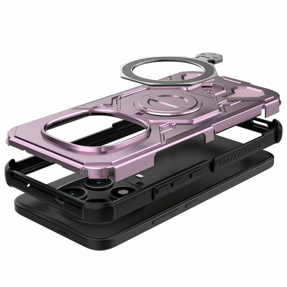 For Xiaomi Poco M8 Pro 5G / Redmi Note 15 Pro+ 5G (Global) Magnetic Case Rotating Metal Kickstand Shockproof PC + TPU Phone Back Cover - Pink