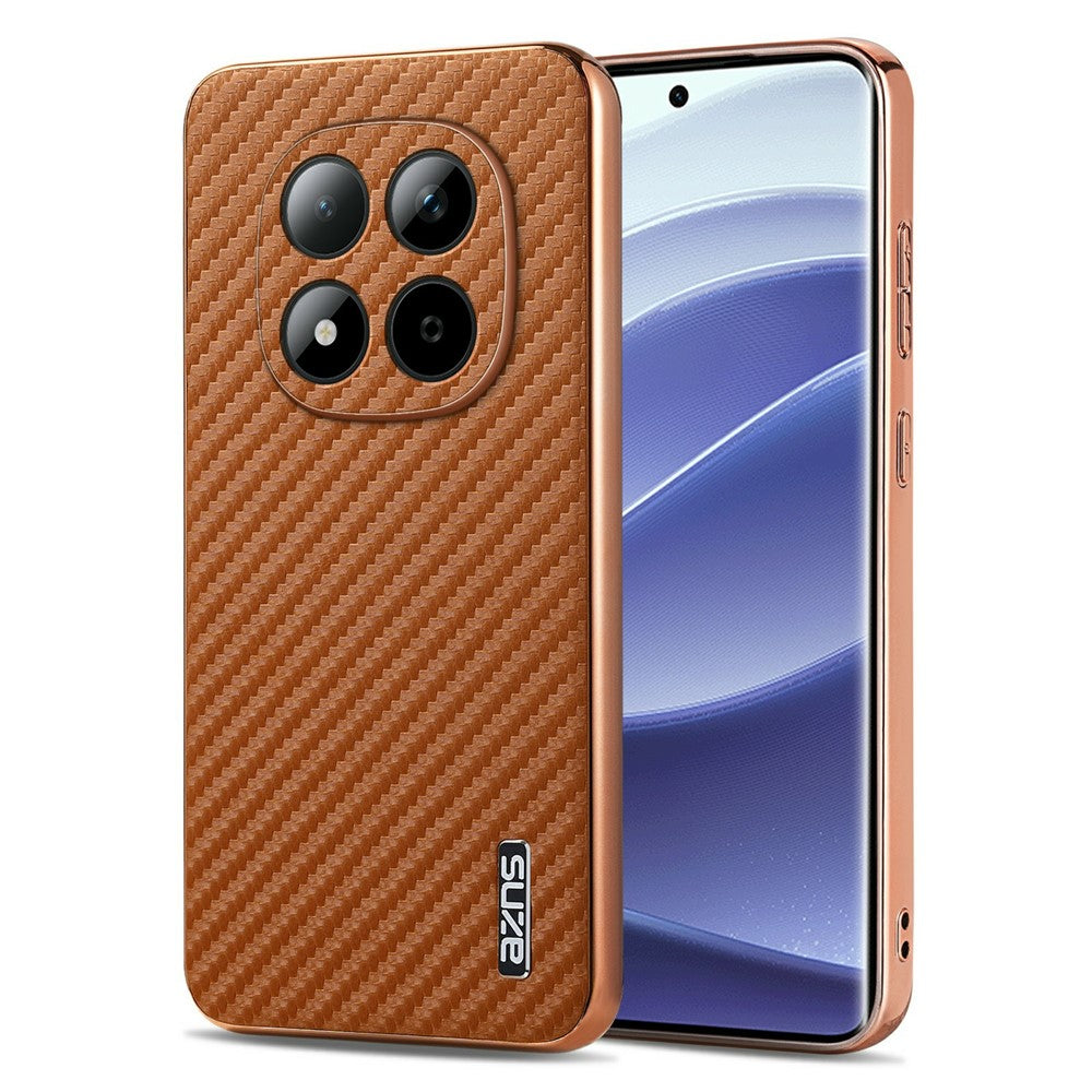 AZNS For Xiaomi Redmi Note 15 Pro 5G (Global) Case Electroplating Carbon Fiber Texture PU + TPU Phone Cover - Brown