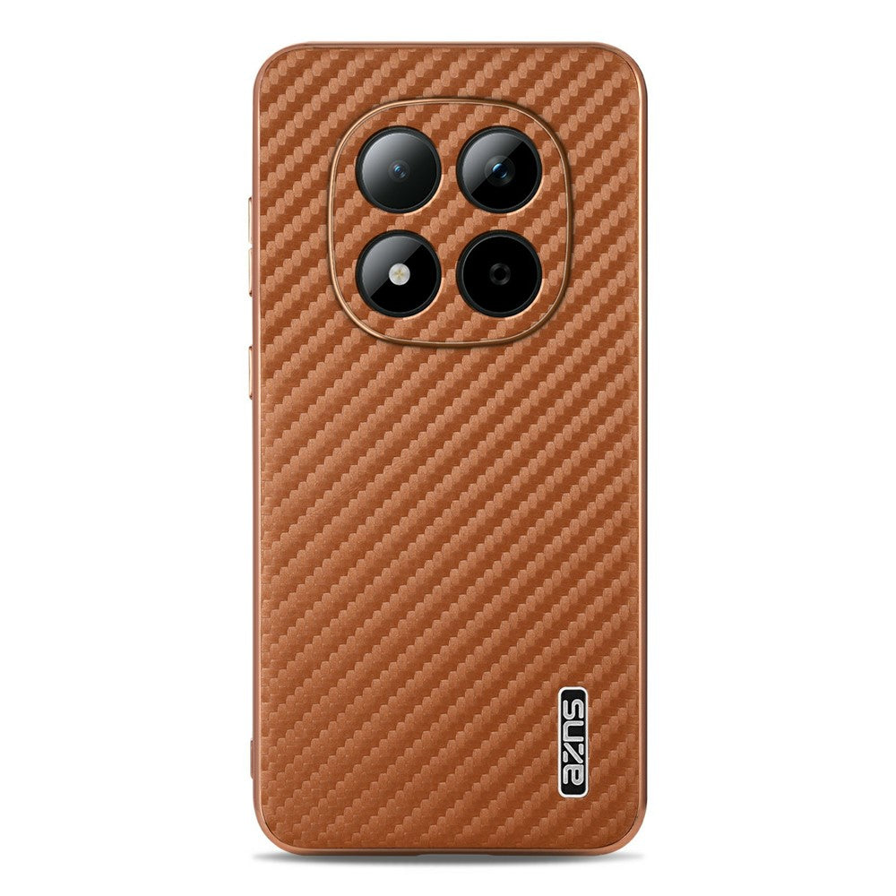 AZNS For Xiaomi Redmi Note 15 Pro 5G (Global) Case Electroplating Carbon Fiber Texture PU + TPU Phone Cover - Brown