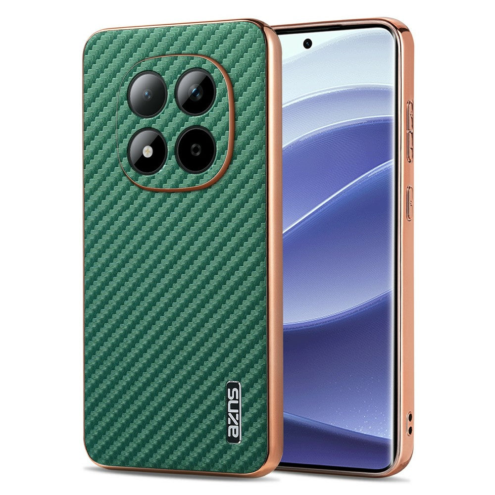 AZNS For Xiaomi Redmi Note 15 Pro 5G (Global) Case Electroplating Carbon Fiber Texture PU + TPU Phone Cover - Green