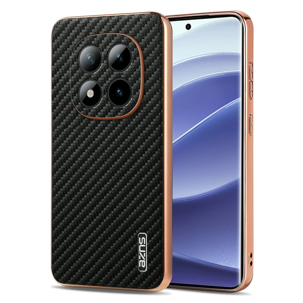 AZNS For Xiaomi Poco M8 Pro 5G / Redmi Note 15 Pro+ 5G (Global) Case Electroplating Carbon Fiber Texture PU + TPU Phone Cover - Black
