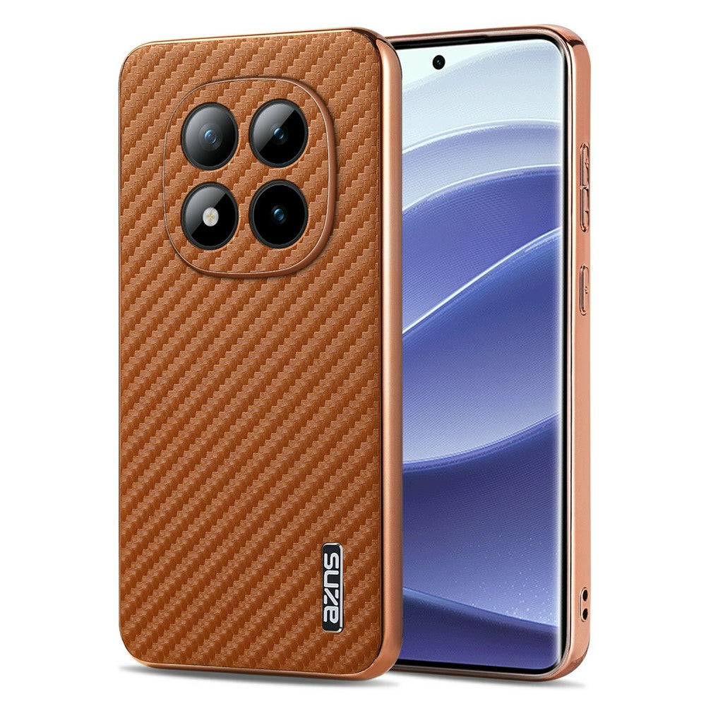 AZNS For Xiaomi Poco M8 Pro 5G / Redmi Note 15 Pro+ 5G (Global) Case Electroplating Carbon Fiber Texture PU + TPU Phone Cover - Brown