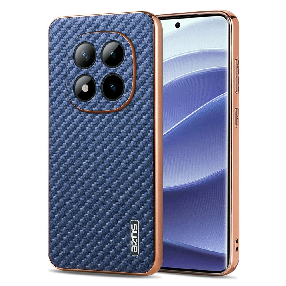 AZNS For Xiaomi Poco M8 Pro 5G / Redmi Note 15 Pro+ 5G (Global) Case Electroplating Carbon Fiber Texture PU + TPU Phone Cover - Blue