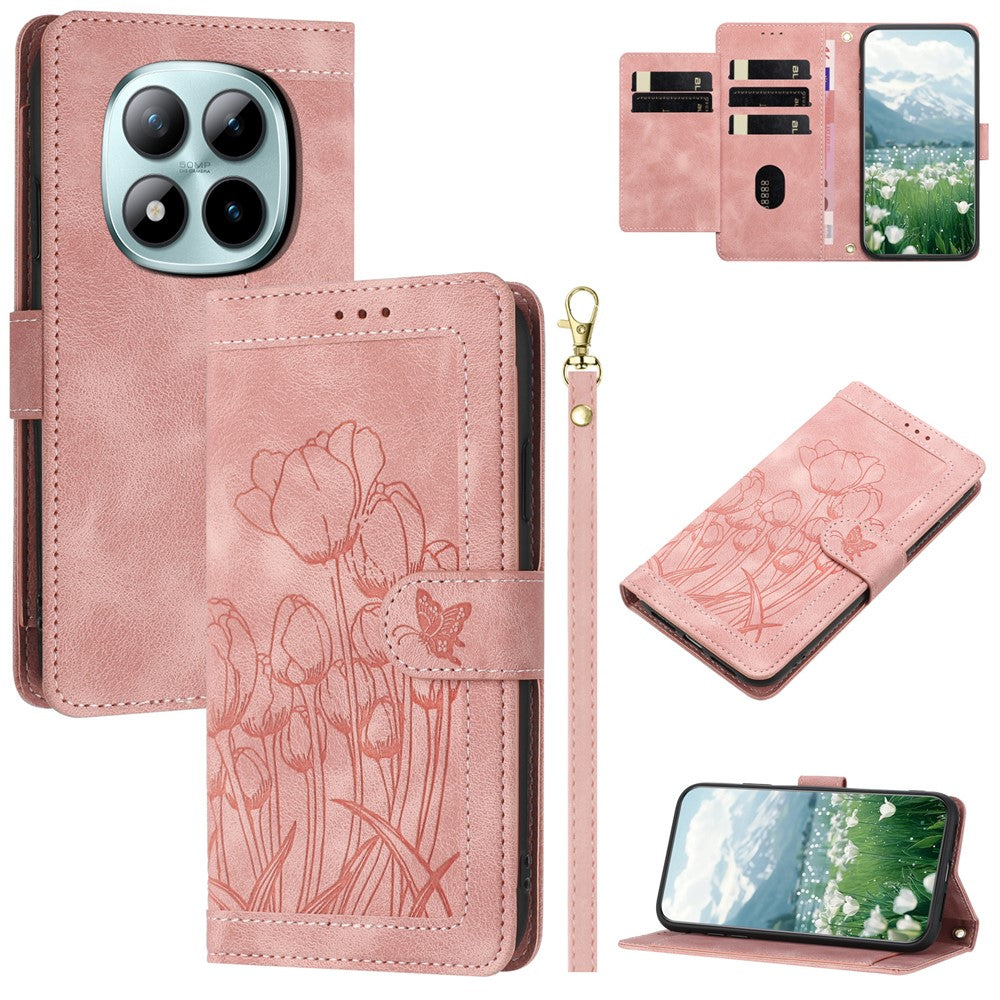 For Xiaomi Redmi Note 15 Pro 5G (Global) Case Tulip Leather Phone Cover with 5 Card Slots Wallet - Pink