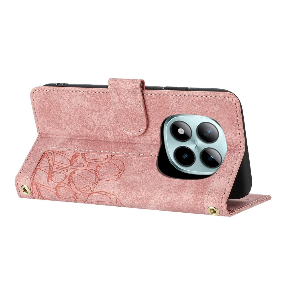 For Xiaomi Redmi Note 15 Pro 5G (Global) Case Tulip Leather Phone Cover with 5 Card Slots Wallet - Pink