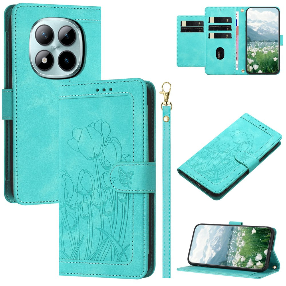 For Xiaomi Redmi Note 15 Pro 5G (Global) Case Tulip Leather Phone Cover with 5 Card Slots Wallet - Green