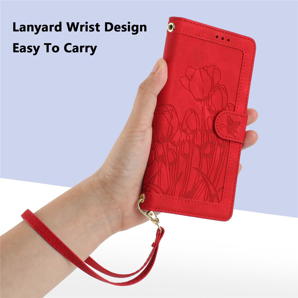 For Xiaomi Redmi Note 15 Pro 5G (Global) Case Tulip Leather Phone Cover with 5 Card Slots Wallet - Red