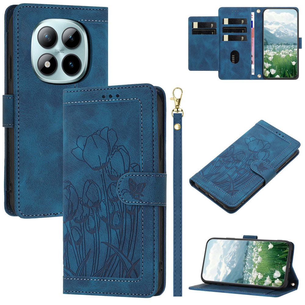 For Xiaomi Redmi Note 15 Pro 5G (Global) Case Tulip Leather Phone Cover with 5 Card Slots Wallet - Blue